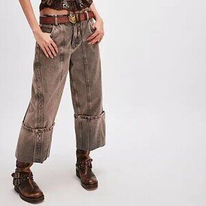 NWT Free People Olsen Cuffed Crop Barrel Jeans in Slate